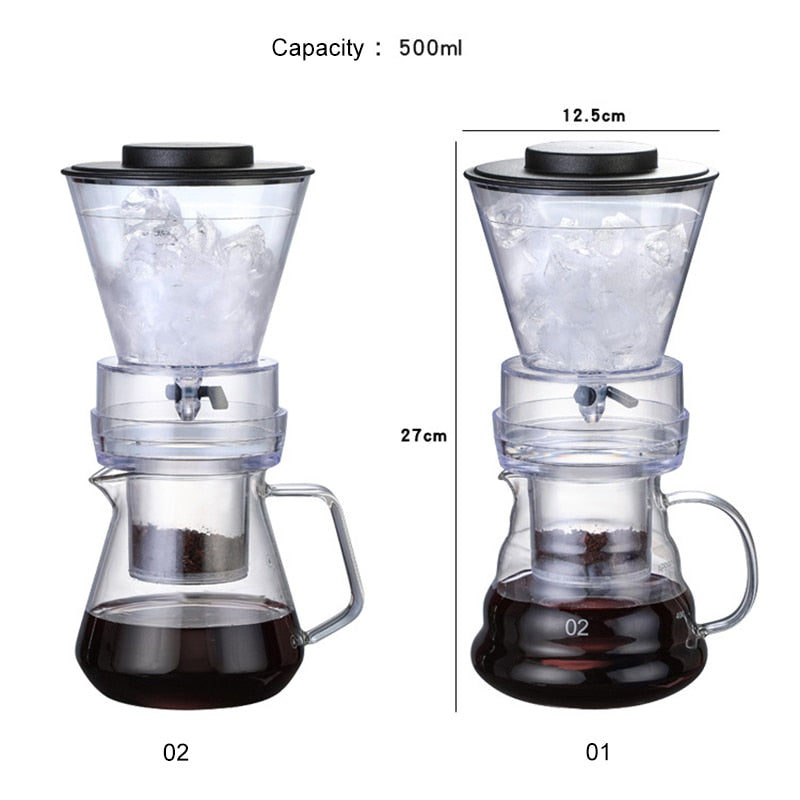 500ml Ice Drip Coffee Pot Glass Coffee Maker Regulatable Dripper Filter Cold Brew Pots Ice Brewer Percolators Espresso Coffee FU