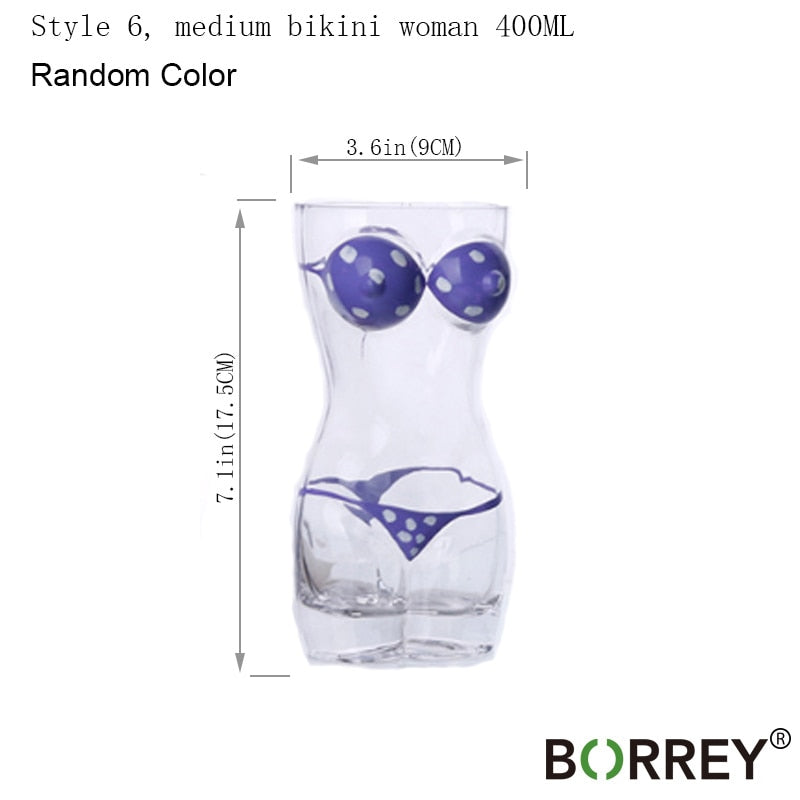 BORREY Unique Beer Cup Funny Wine Glass Whisky Vodka Shot Glasses Creative Bar Cocktail Glass Body Shape Mug Coffee Juice Cup