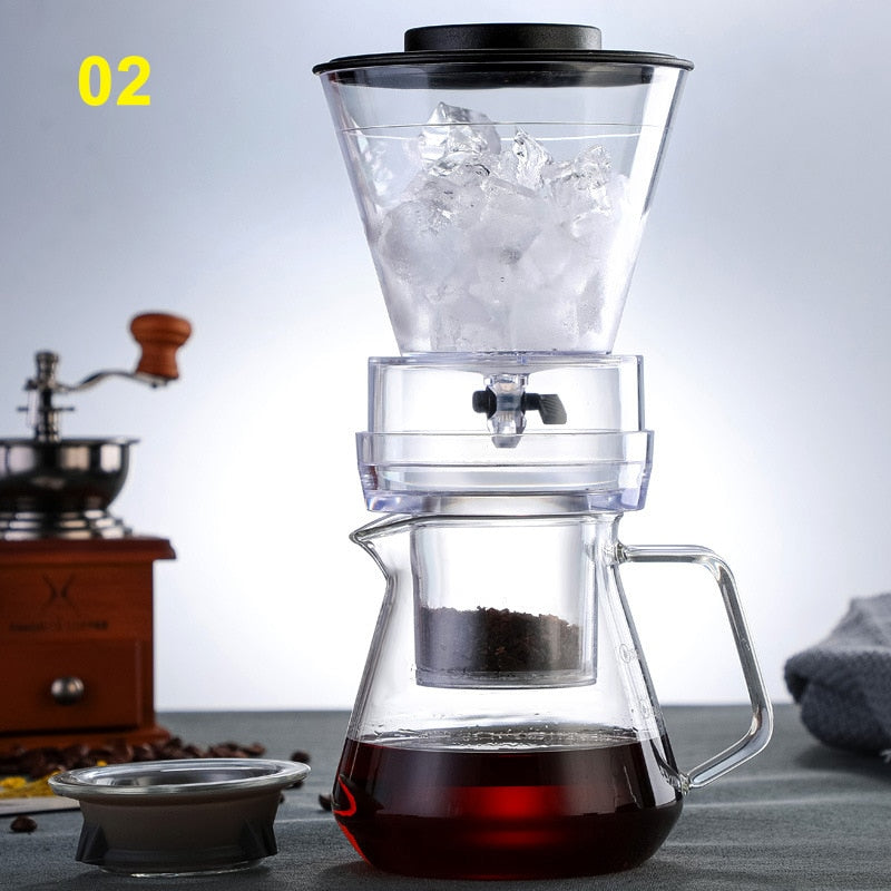 500ml Ice Drip Coffee Pot Glass Coffee Maker Regulatable Dripper Filter Cold Brew Pots Ice Brewer Percolators Espresso Coffee FU
