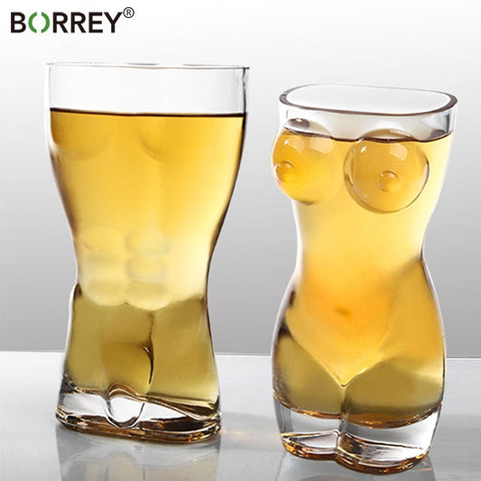 BORREY Unique Beer Cup Funny Wine Glass Whisky Vodka Shot Glasses Creative Bar Cocktail Glass Body Shape Mug Coffee Juice Cup