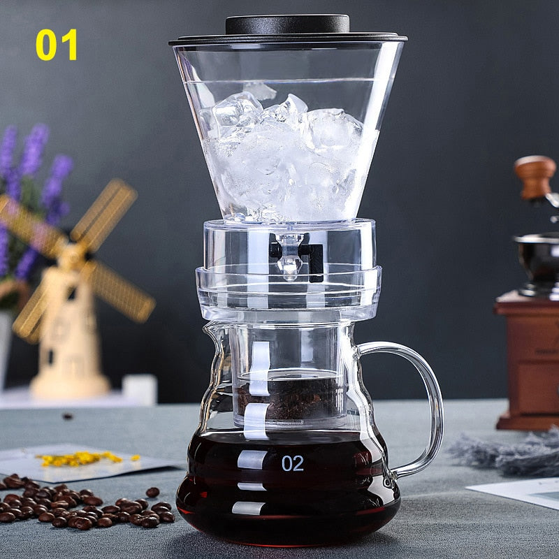 500ml Ice Drip Coffee Pot Glass Coffee Maker Regulatable Dripper Filter Cold Brew Pots Ice Brewer Percolators Espresso Coffee FU