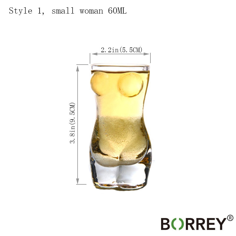 BORREY Unique Beer Cup Funny Wine Glass Whisky Vodka Shot Glasses Creative Bar Cocktail Glass Body Shape Mug Coffee Juice Cup