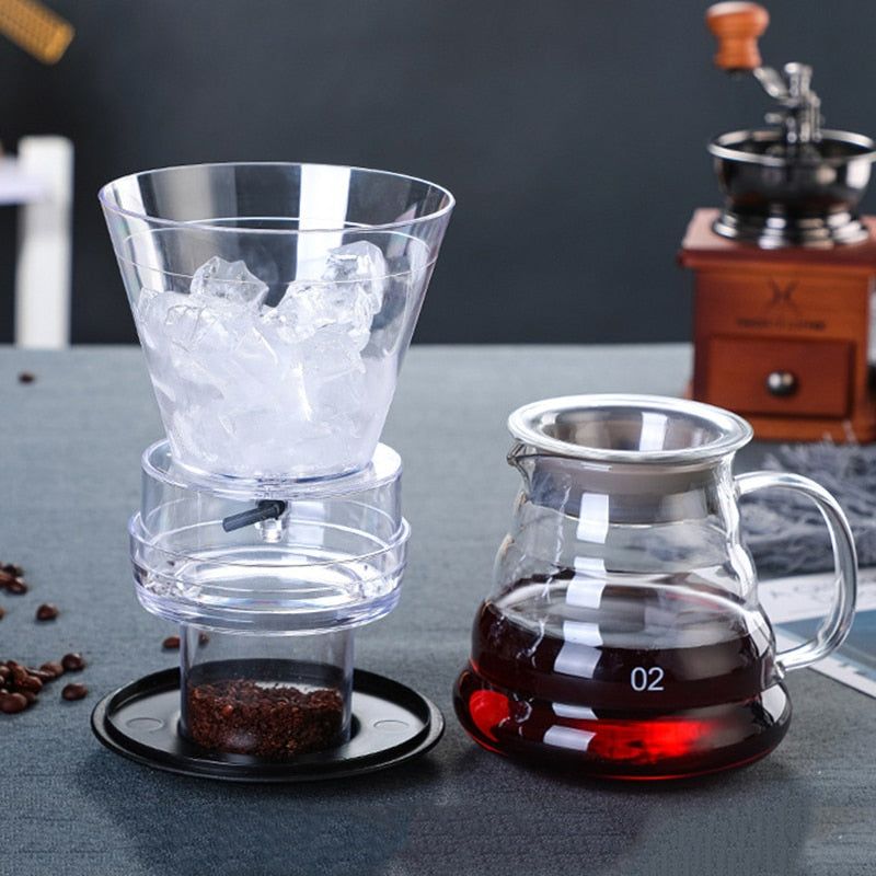 500ml Ice Drip Coffee Pot Glass Coffee Maker Regulatable Dripper Filter Cold Brew Pots Ice Brewer Percolators Espresso Coffee FU